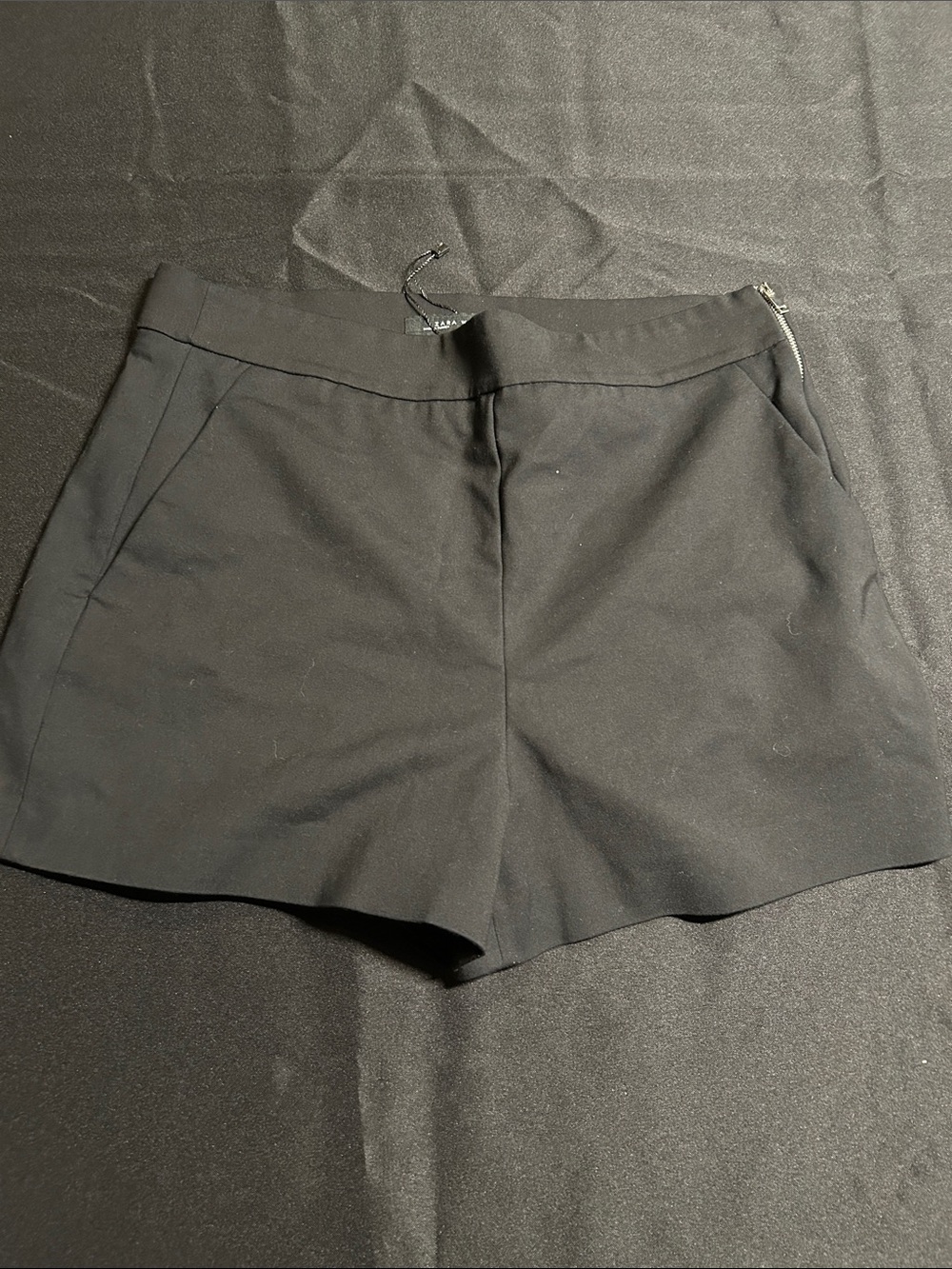 Zara Black High-Waist Tailored Shorts with Side Zip